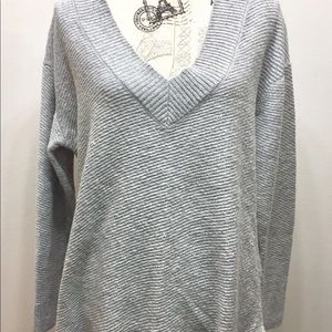 Harve Benard Women V Neck Loose Fit Sweater Light Grey Large